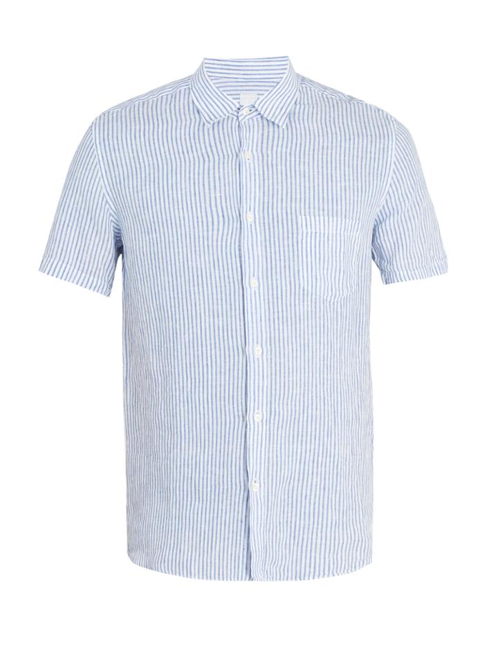 120 Lino Short-sleeved Striped Linen Shirt
