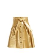 Matchesfashion.com Miu Miu - High Rise Leather Mini Skirt - Womens - Gold