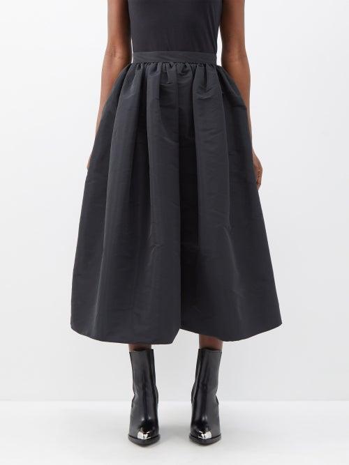 Alexander Mcqueen - Pleated-waist Faille Midi Skirt - Womens - Black