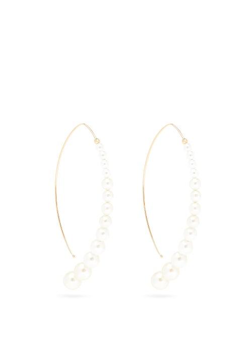 Matchesfashion.com Mizuki - Graduated Pearl & 14kt Gold Curved Drop Earrings - Womens - Pearl