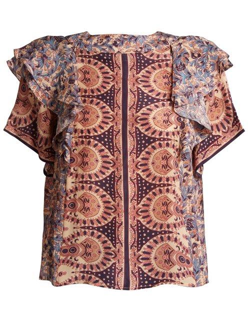 Matchesfashion.com Sea - Ruffle Trimmed Silk Top - Womens - Purple Multi