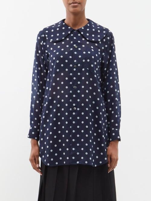 Comme Des Garons Comme Des Garons - Polka Dot Chiffon Blouse - Womens - Navy White