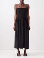 Three Graces London - Lena Shirred-cotton Midi Dress - Womens - Black