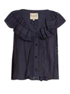 Sea Ruffled Sailor-bib Lace-trimmed Cotton Top