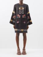Vita Kin - Corsica Embroidered Linen-voile Dress - Womens - Black Multi