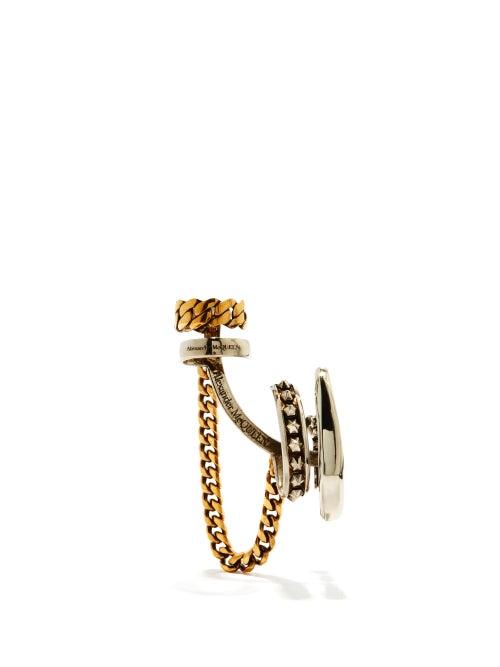 Alexander Mcqueen - Studded Chain-drop Ear Cuff - Womens - Silver Gold