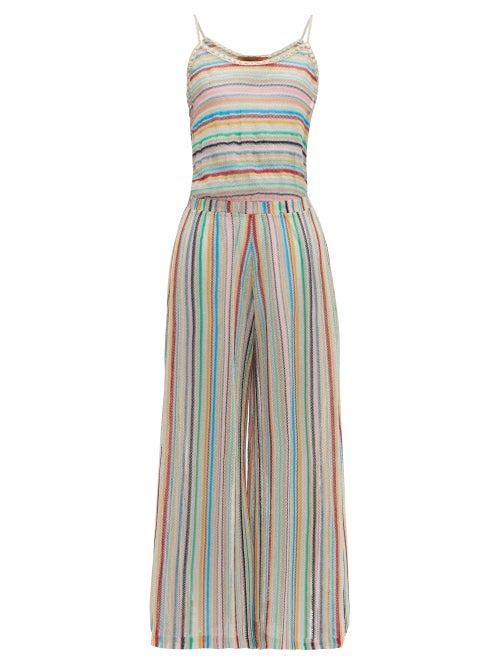 Matchesfashion.com Missoni Mare - Striped Knitted Mesh Jumpsuit - Womens - Multi