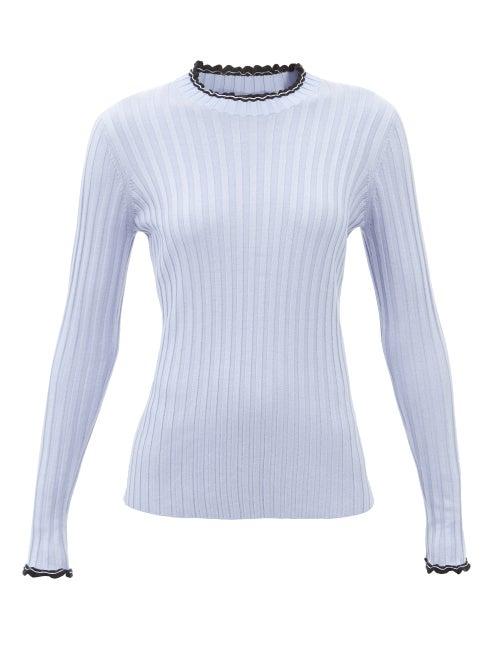 Proenza Schouler - Contrast-trim Ribbed-knit Silk-blend Sweater - Womens - Light Blue