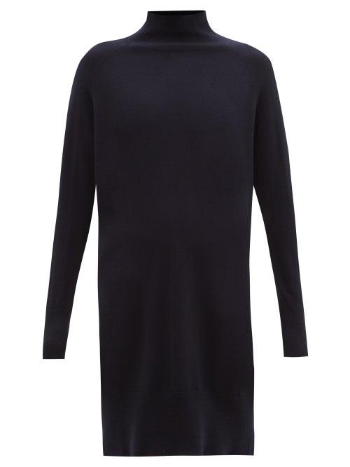 Allude - High-neck Cashmere Mini Dress - Womens - Navy