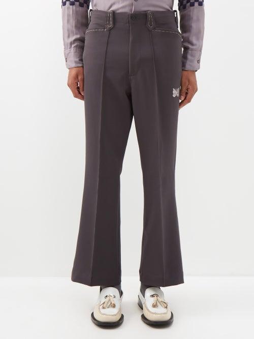 Needles - Butterfly-embroidered Flared Suit Trousers - Mens - Charcoal