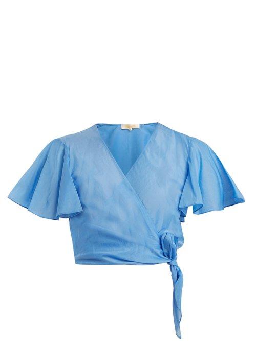 Matchesfashion.com Diane Von Furstenberg - Flutter Sleeve Cotton And Silk Blend Top - Womens - Blue