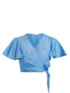 Matchesfashion.com Diane Von Furstenberg - Flutter Sleeve Cotton And Silk Blend Top - Womens - Blue