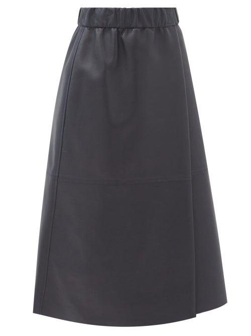 Matchesfashion.com Acne Studios - Elasticated-waist Leather Wrap Skirt - Womens - Navy