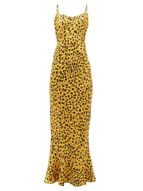 Matchesfashion.com Saloni - Mimi B Leopard-print Fluted-hem Silk Slip Dress - Womens - Leopard