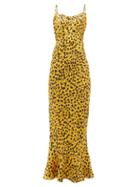 Matchesfashion.com Saloni - Mimi B Leopard-print Fluted-hem Silk Slip Dress - Womens - Leopard