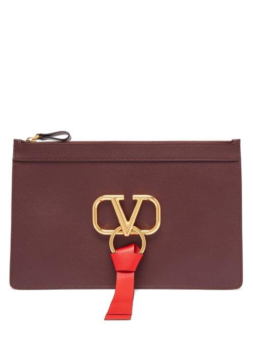 Matchesfashion.com Valentino - V Ring Leather Pouch - Womens - Burgundy