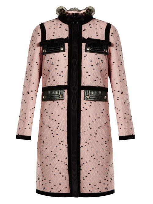 Matchesfashion.com Giambattista Valli - Velvet Trimmed Boucl Tweed Coat - Womens - Pink