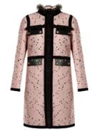 Matchesfashion.com Giambattista Valli - Velvet Trimmed Boucl Tweed Coat - Womens - Pink