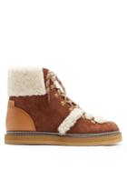 See By Chloé Aileen Shearling-trimmed Suede Ankle Boots