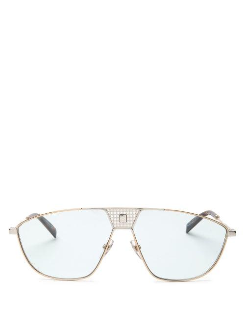 Matchesfashion.com Givenchy - Monogram-rivet Navigator Metal Sunglasses - Mens - Silver