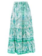 Matchesfashion.com Etro - Printed Cotton-blend Midi Skirt - Womens - Green Blue Print
