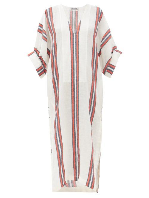 Matchesfashion.com Three Graces London - Livietta V-neck Striped Linen Kaftan - Womens - Red Stripe