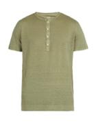 Matchesfashion.com 120% Lino - Henley Linen Jersey T Shirt - Mens - Khaki