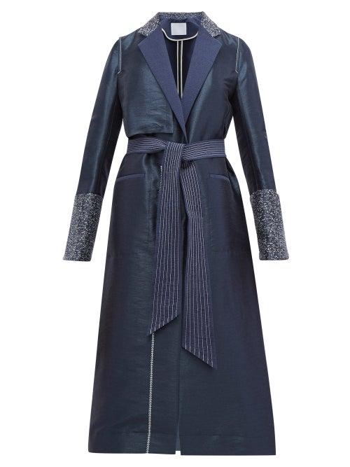 Matchesfashion.com Mame Kurogouchi - Single Breasted Topstitched Contrast Trim Coat - Womens - Navy