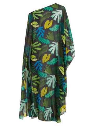 Matchesfashion.com Kalmar - Asymmetric Palm Print Silk Cover Up - Womens - Green Multi