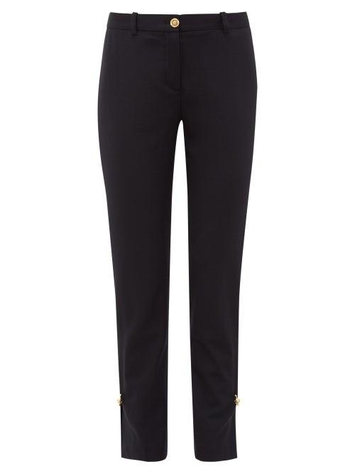 Matchesfashion.com Versace - Split Hem Wool Blend Slim Leg Trousers - Womens - Black