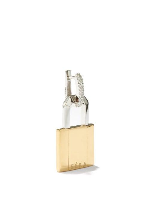 Era - Lock Diamond & 18kt Gold Single Earring - Womens - Yellow Gold