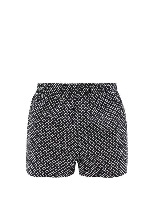 Matchesfashion.com Sunspel - Cotton Flower Print Cotton Poplin Boxer Shorts - Mens - Navy