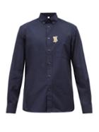 Matchesfashion.com Burberry - Tb-embroidered Cotton-blend Shirt - Mens - Navy