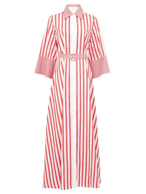 Matchesfashion.com Sara Battaglia - Belted Striped-cotton Shirt Dress - Womens - Red White