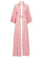 Matchesfashion.com Sara Battaglia - Belted Striped-cotton Shirt Dress - Womens - Red White