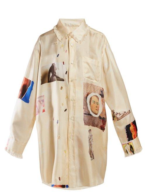 Matchesfashion.com Marni - Statue Print Satin Blouse - Womens - Beige Print