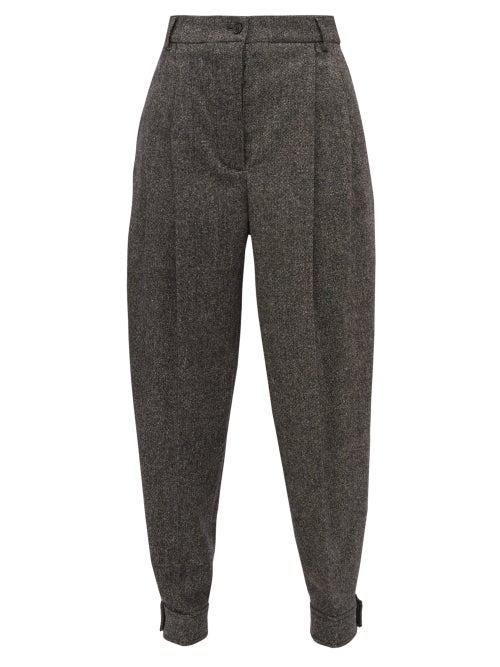 Matchesfashion.com Burberry - Belted Ankle Wool Blend Tapered Trousers - Womens - Dark Grey