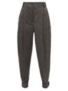 Matchesfashion.com Burberry - Belted Ankle Wool Blend Tapered Trousers - Womens - Dark Grey