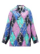 Matchesfashion.com Gucci - Gg Rhombus-print Silk-faille Shirt - Womens - Purple Multi