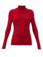 Matchesfashion.com Christopher Kane - Crystal-embellished Ribbed Merino-wool Sweater - Womens - Red