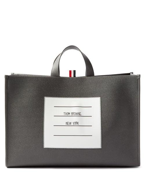 Thom Browne - Logo-label Grained-leather Tote Bag - Mens - Dark Grey