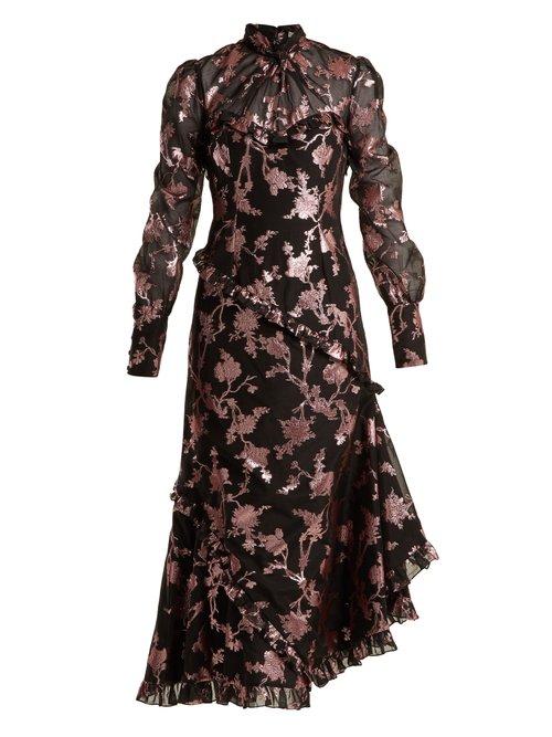 Matchesfashion.com Erdem - Faylin Floral Fil Coupe Dress - Womens - Black Pink