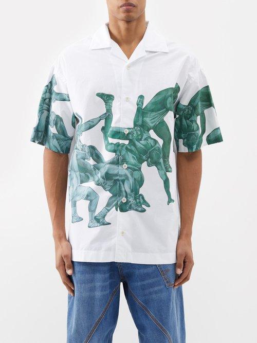 Jw Anderson - Pol Anglada-print Cotton Short-sleeved Shirt - Mens - White