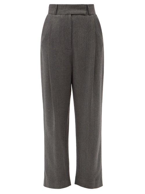 Totme - Pleated Wool-blend Herringbone Trousers - Womens - Grey