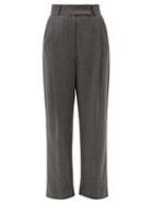 Totme - Pleated Wool-blend Herringbone Trousers - Womens - Grey