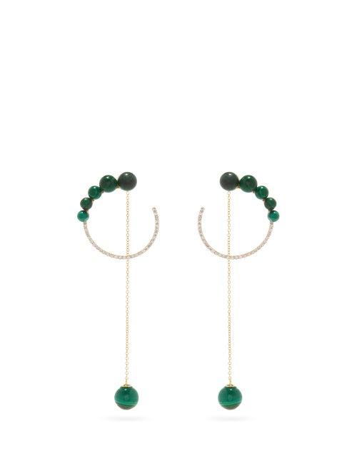 Matchesfashion.com Mateo - Diamond & 14kt Gold Drop Earrings - Womens - Green