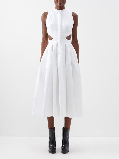 Alexander Mcqueen - Cutout Poplin Midi Dress - Womens - White