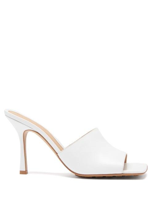 Matchesfashion.com Bottega Veneta - Square-toe Leather Mule Sandals - Womens - White