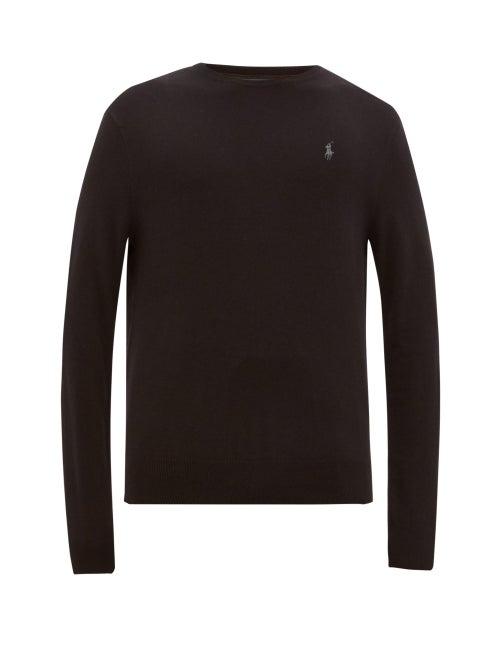 Matchesfashion.com Polo Ralph Lauren - Logo Embroidered Merino Wool Sweater - Mens - Black