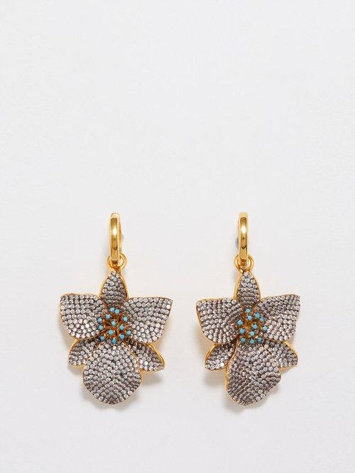 Begm Khan - Orchid 24kt Gold-plated Hoop Earrings - Womens - Crystal Multi